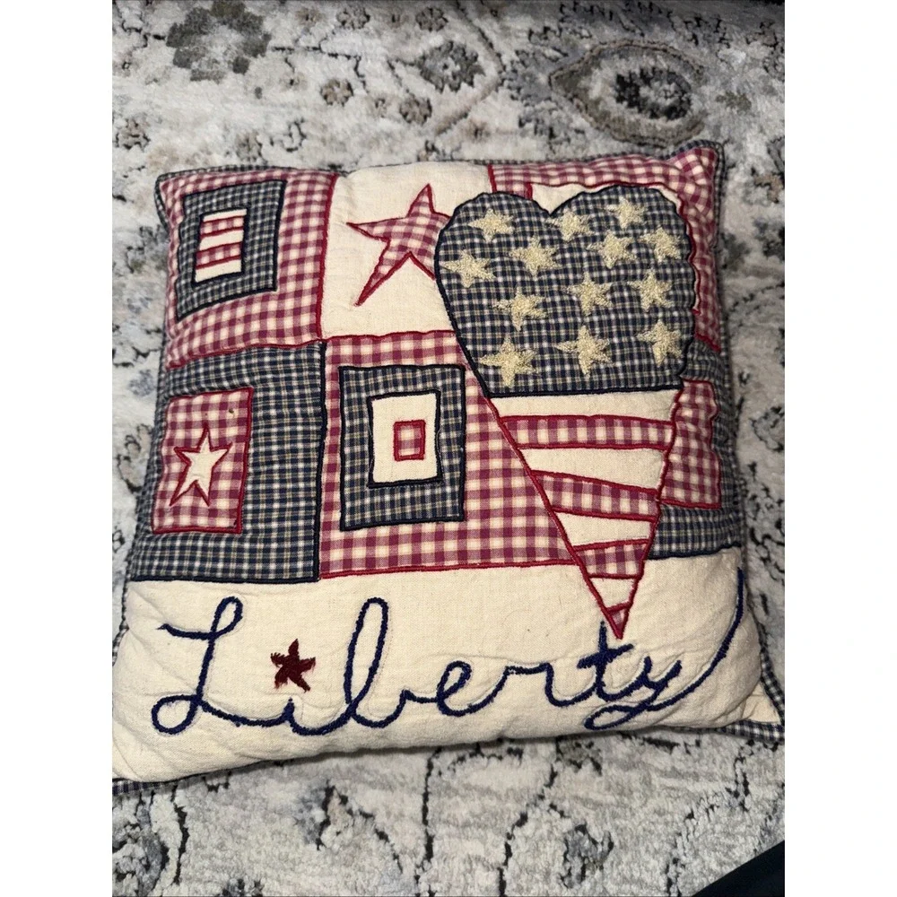 Set of 3 Patriotic American Themed Pillows Decorative Primitive Cottage USA Flag
